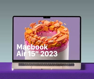 mockup animado em 3d do macbook air com ângulo de baixo para cima 3D Template