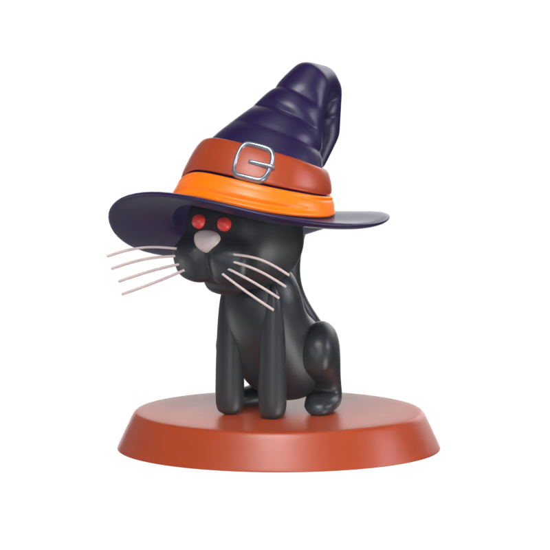 Gato Negro Sombrero de Bruja Modelo 3D