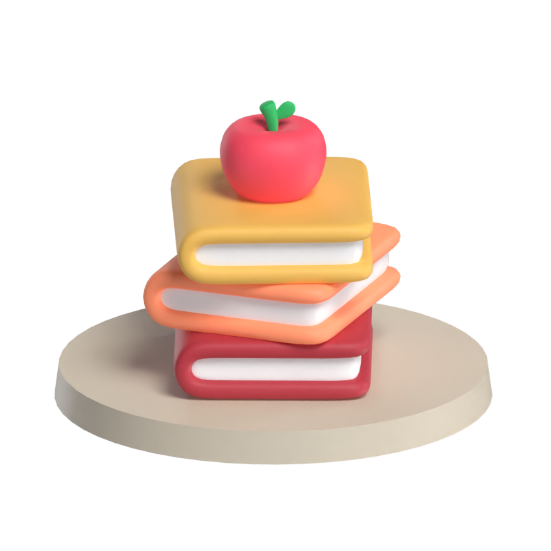 Bücher und Apfel 3D Illustration