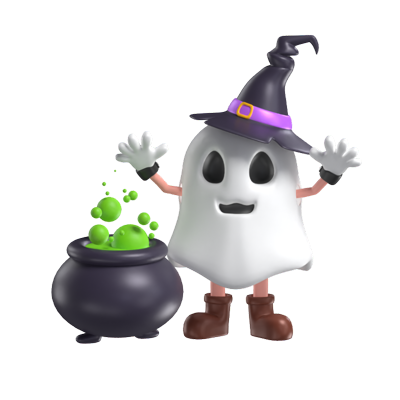 Halloween Ghost With Cauldron 3D Model 3D Graphic