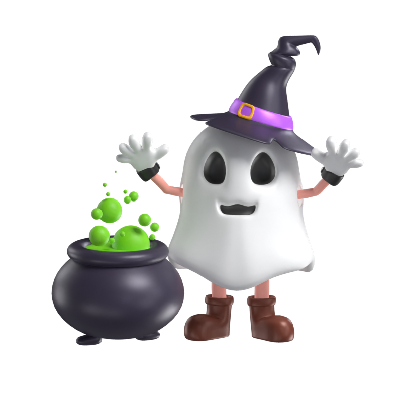 Modelo 3D de fantasma de Halloween com caldeirão 3D Graphic