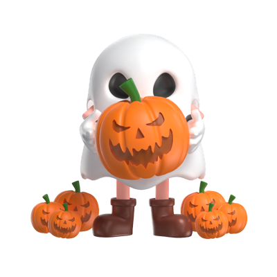 カボチャの3dモデルとハロウィンゴースト 3D Graphic