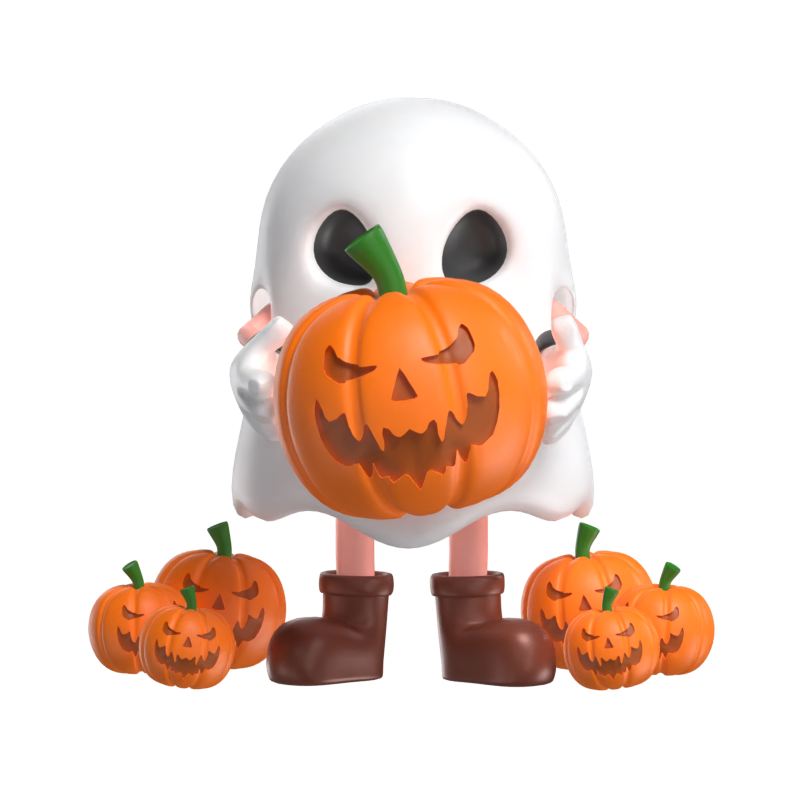 カボチャの3Dモデルとハロウィンゴースト 3D Graphic