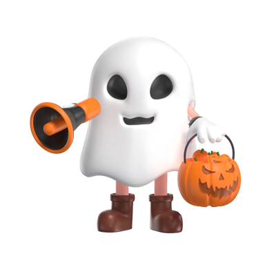 fantasma de halloween con cesta de caramelos modelo 3d 3D Graphic