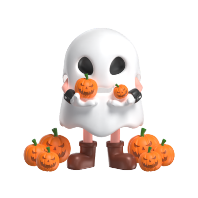 Halloween Ghost Hold Two Pumpkin 3D Model 3D Graphic