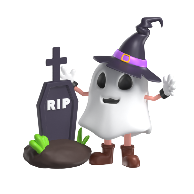 Modelo 3D de fantasma de Halloween com lápide 3D Graphic