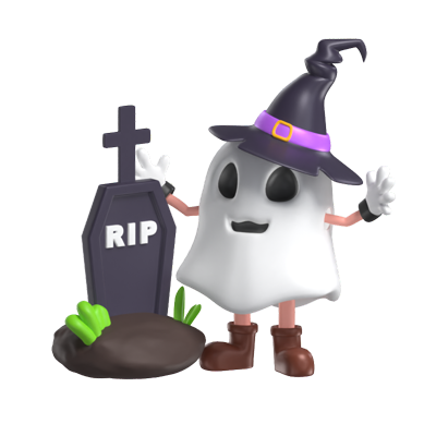 modelo 3d de fantasma de halloween com lápide 3D Graphic