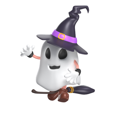 Halloween Ghost Flyng Witch Broom 3D Model 3D Graphic