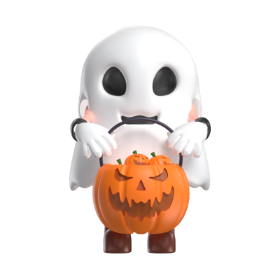 Halloween Ghost Holding Pumpkin Basket 3D Model 3D Graphic