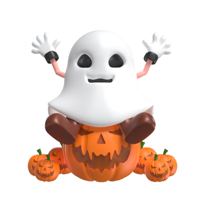 Halloween Ghost Sitting On Pumpkin 3D Model 3D Graphic