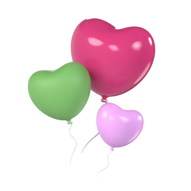 Multiple Heart Balloons 3D Model