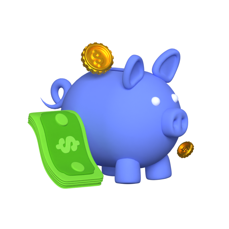 Sparen Geld 3D-Illustration Darstellung eines Sparschweins mit Bargeld Geld 3D Graphic