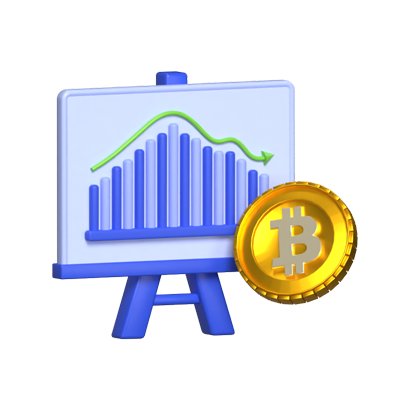 Cashflow-Präsentation 3D-Illustration mit Bitcoin und Präsentation Board 3D Graphic