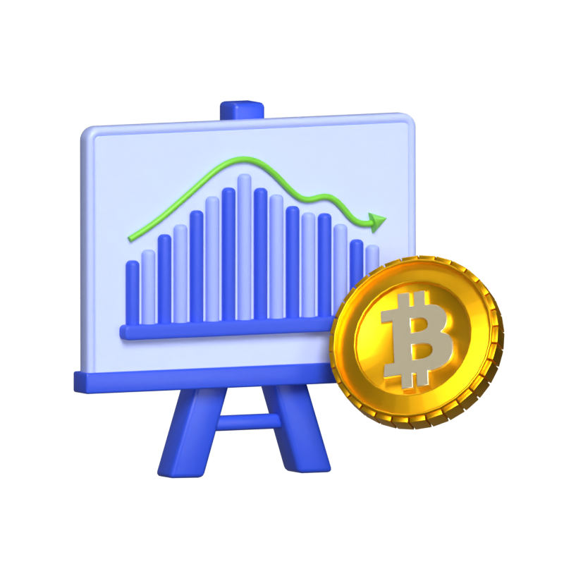 Cashflow-Präsentation 3D-Illustration mit Bitcoin und Präsentation Board 3D Graphic