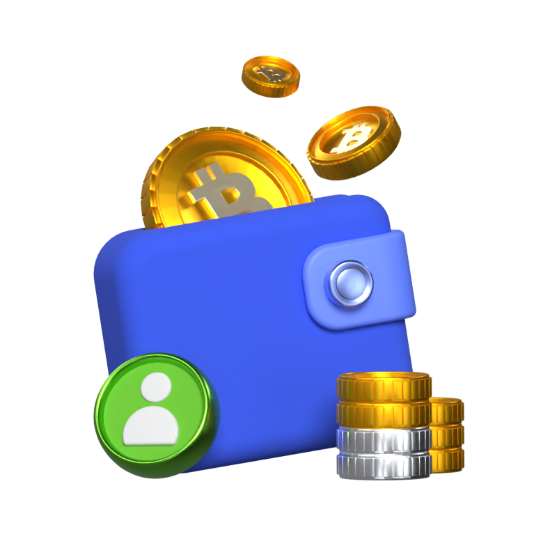 Persönliches Wallet-Konto zum Sparen mit Bitcoins 3D-Illustration 3D Graphic