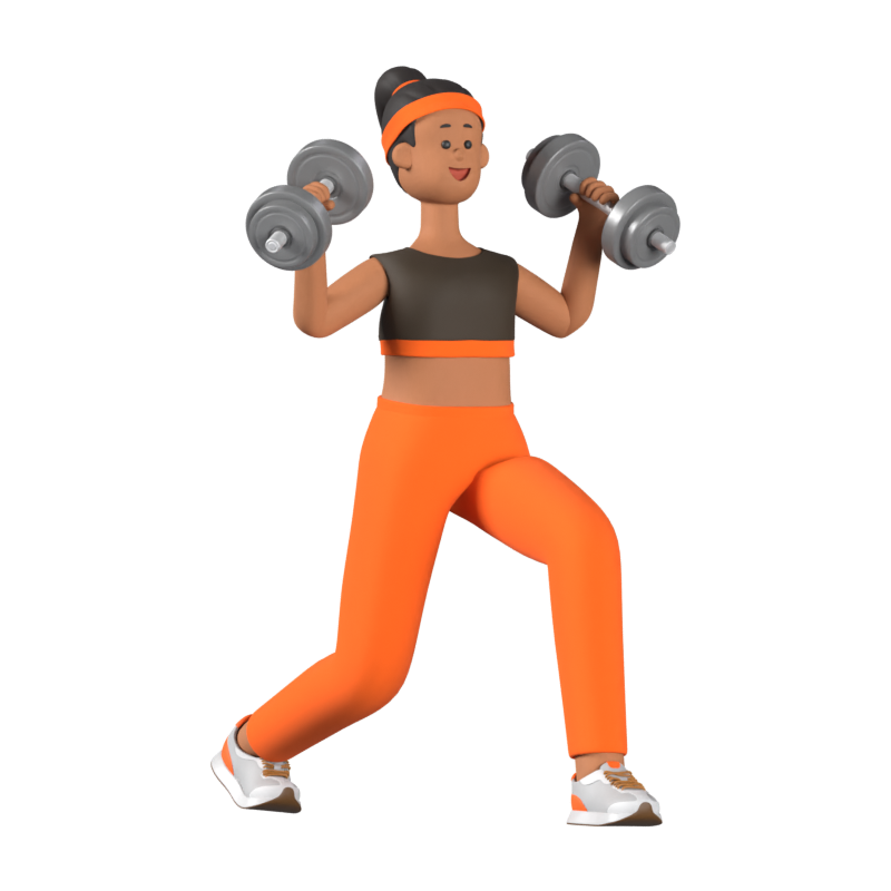 Girl Lifts Two Dumbbells 3D Illustration