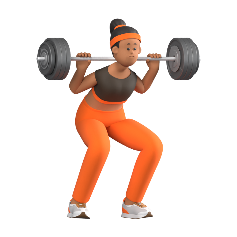 Girl Lifts Barbell 3D Illustration