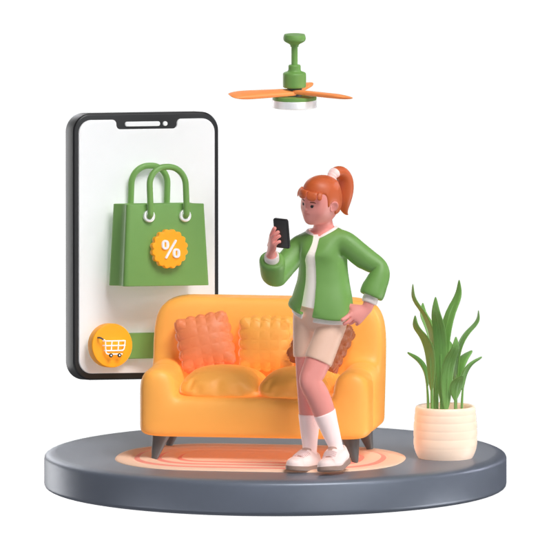 E-Commerce Home Shopping 3D Illustration