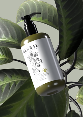 Shampoo Branding Kit On Leaves 3D Mockup 3D Template