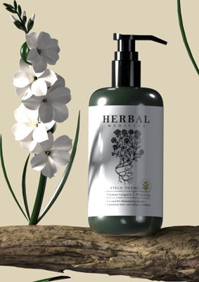 Shampoo Branding Kit On A Branch With White Flowers 3D Mockup 3D Template