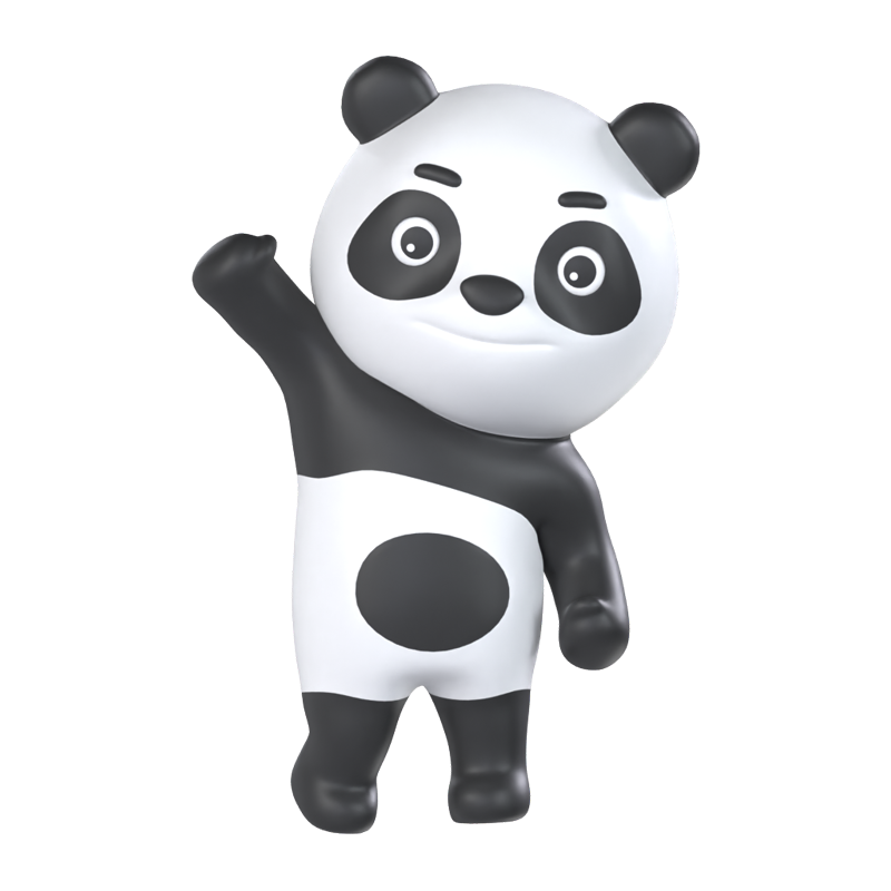 Panda Waving Paw 3D Graphic