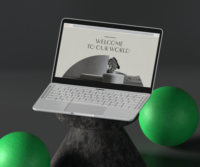 Google Pixelbook Go With Decorative Balls 3D Animated Mockup 3D Template