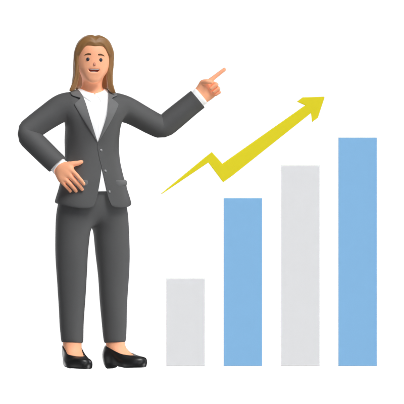 Verkäuferin Pointing Chart 3D Illustration