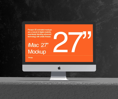 iMac Monitor 27 Inch Mockup 3D On A Rock Table Minimalism 3D Template