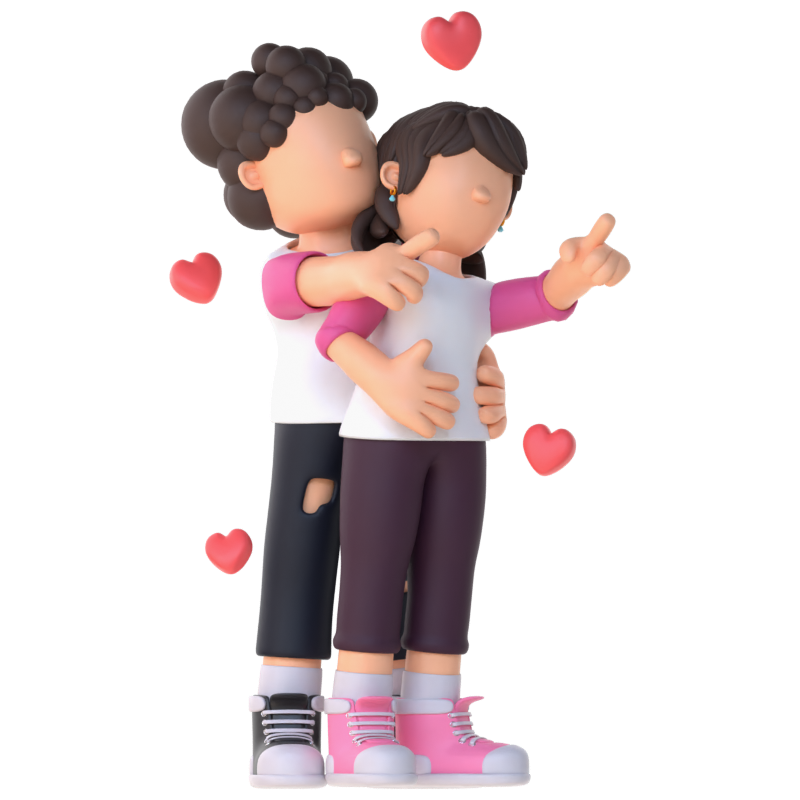 Poses de personagens de casal em 3D apontando 3D Graphic