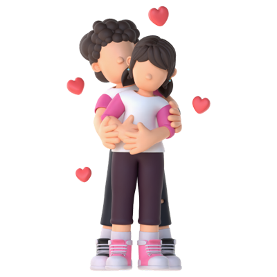 3D Couple Character Hugging From Behind Pose 3D Graphic