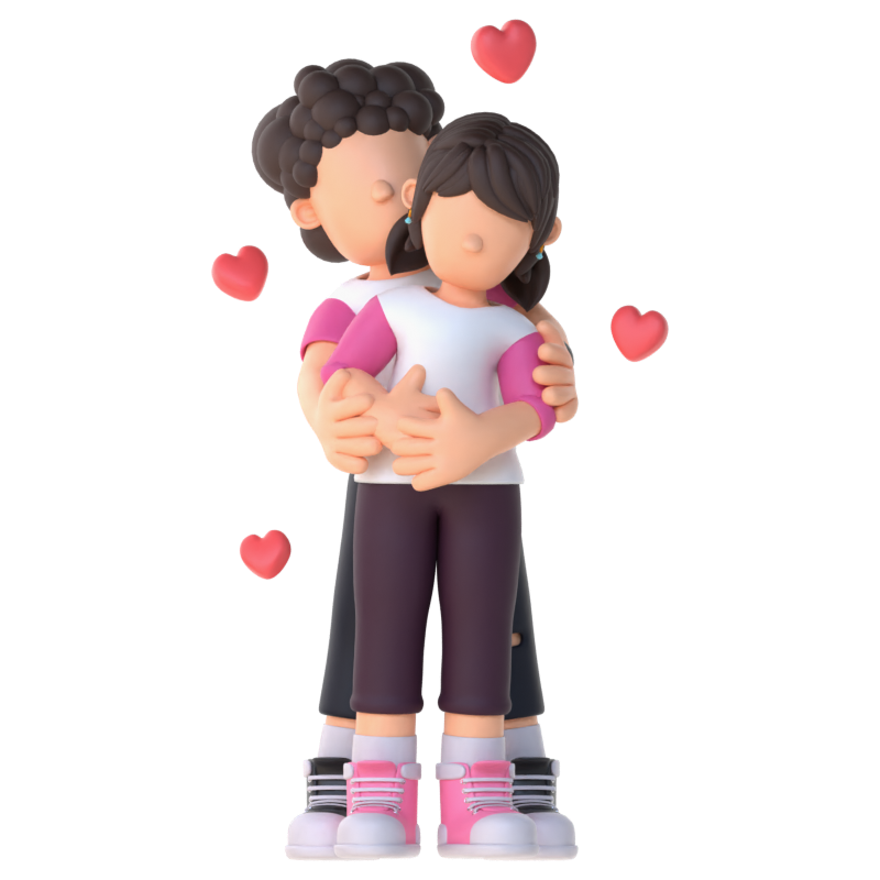 3D Couple Character Hugging From Behind Pose