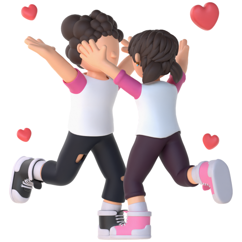 3D Couple Character Happy Pose