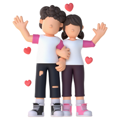 3D Couple Character Greeting Pose 3D Graphic