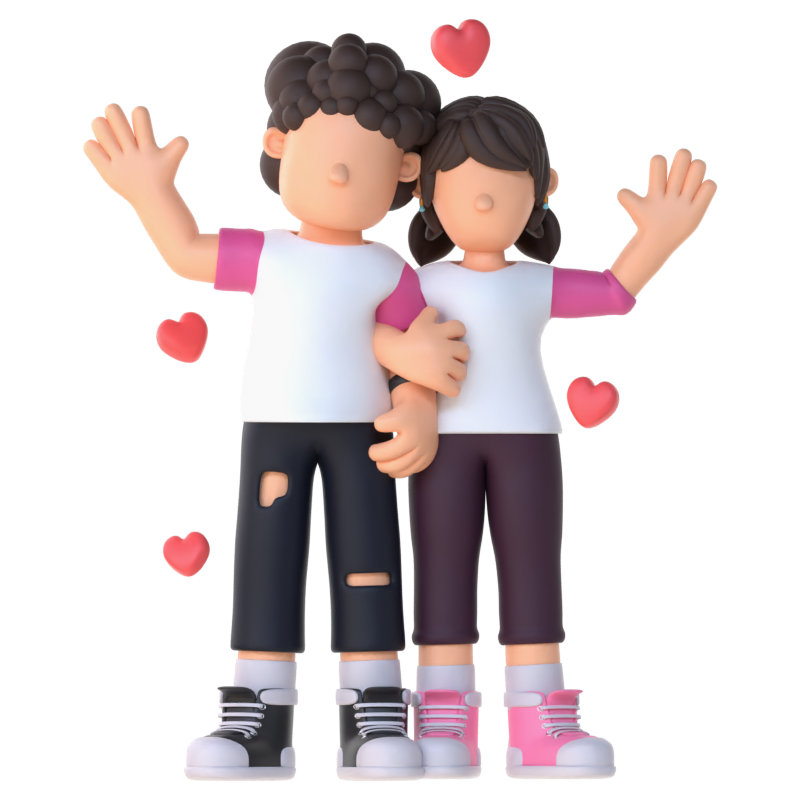 3D Couple Character Greeting Pose