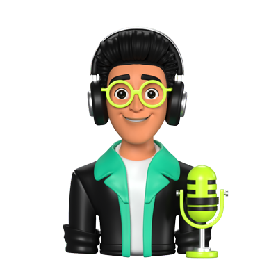 icono animado en 3d de presentador masculino de podcast 3D Graphic