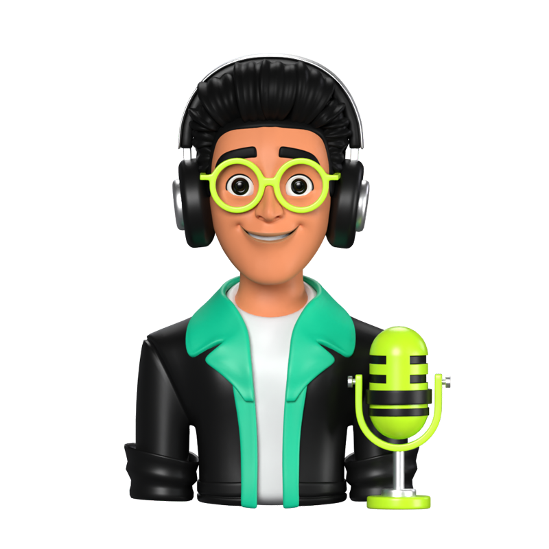 Männlicher Podcast-Moderator 3D-Animationssymbol 3D Graphic