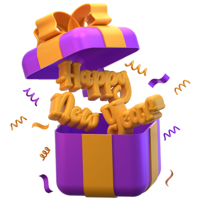 Happy New Year Giftbox 3D Icon 3D Graphic