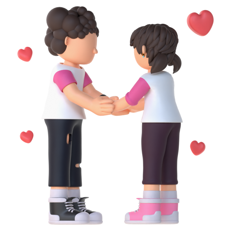 3D Couple Character Holding Hands Pose