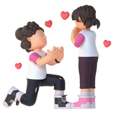 3D Couple Character Expressing Love Pose 3D Graphic