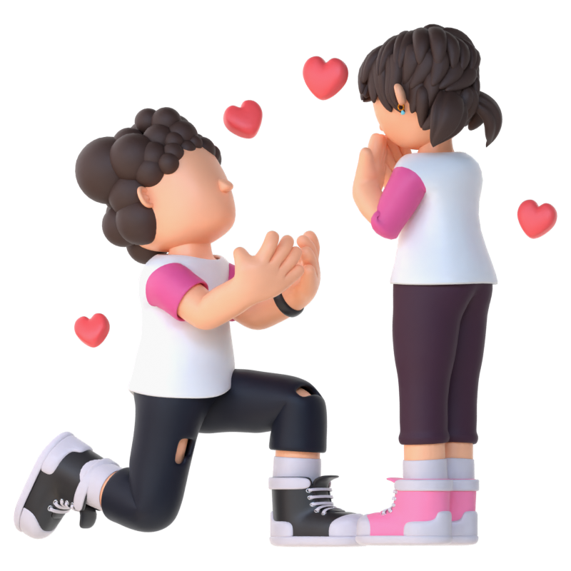 Personagem de casal em 3D expressando pose de amor 3D Graphic