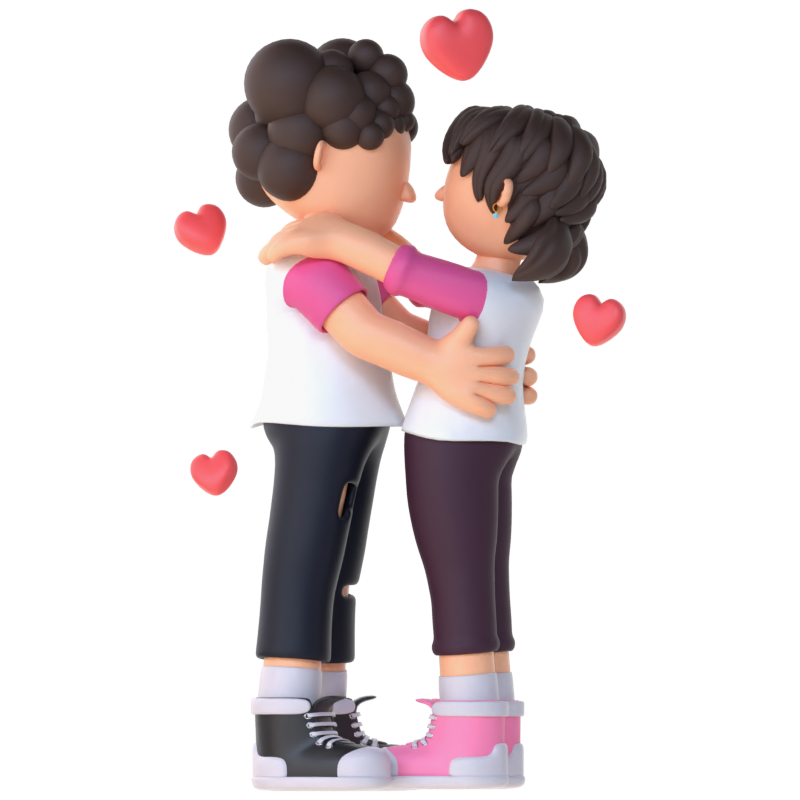 3D Couple Character Looking At Each Other Pose