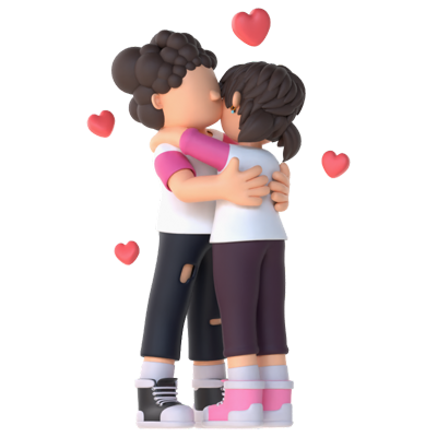 3D Couple Character Hugging Pose 3D Graphic