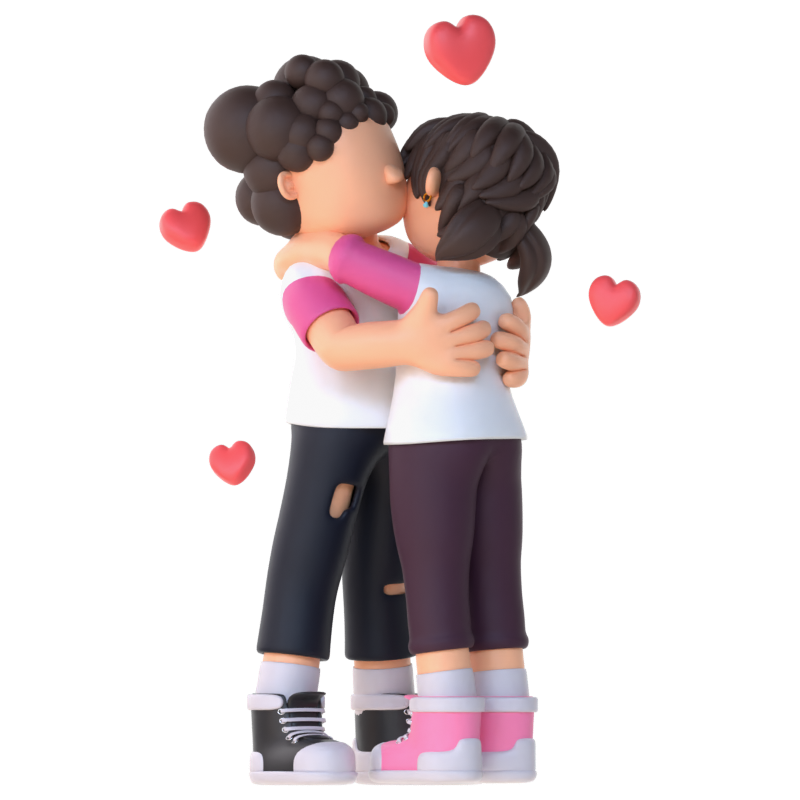 3D Couple Character Hugging Pose 3D Graphic