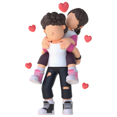 3d couple character piggyback ride pose 3D Graphic