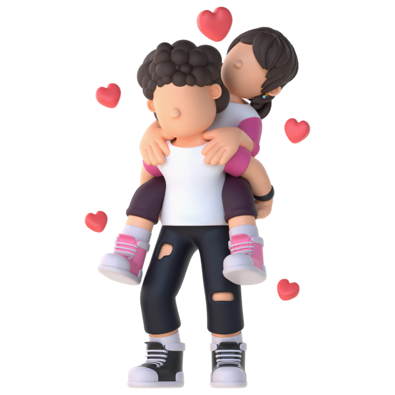 3D Couple Character Piggyback Ride Pose 3D Graphic