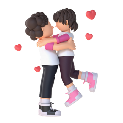 3D Couple Character Hugging And Lifting Pose 3D Graphic