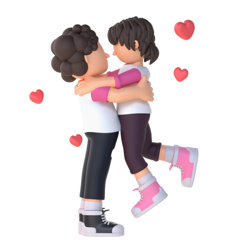 3D Couple Character Hugging And Lifting Pose