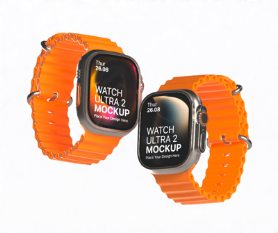 dos aislados apple watch ultra 2 océano banda rotación 3d animated mockup 3D Template