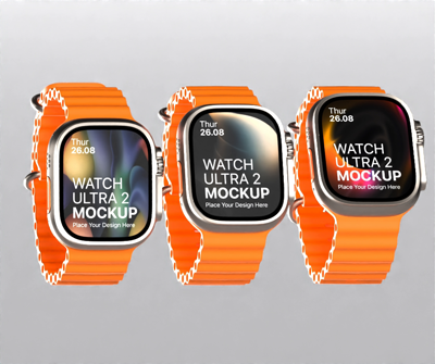 tres aislados apple watch ultra 2 océano banda de rotación a la parte delantera 3d animated mockup 3D Template