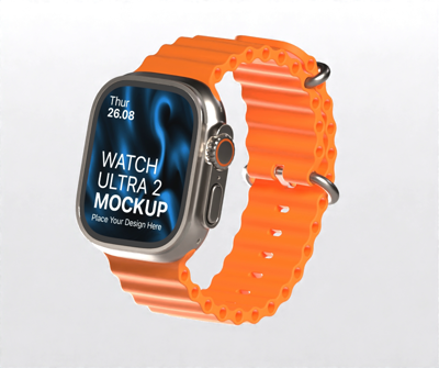 Floating Isolated Apple Watch Ultra 2 Ocean Band Rotation To Front 3D Animated Mockup 3D Template